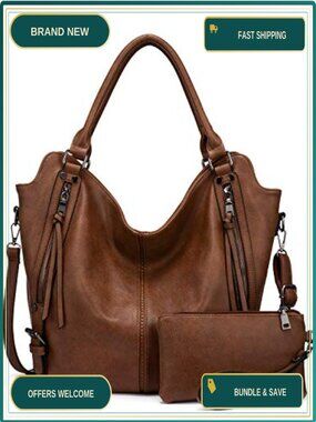PU Leather Hobo Shoulder Bag Large Tote Purse Adjustable Strap Women Handbag